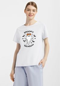 Футболка жіноча біла з принтом "Spooky season", XL