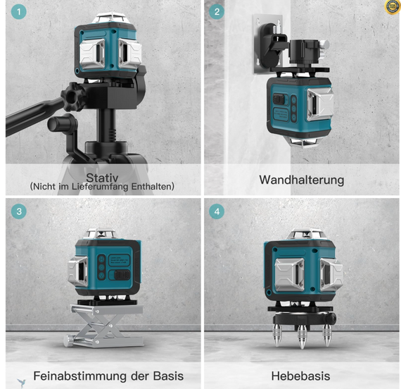 Рівень перехресний лазерний зеленого кольору 16 ліній, 4 x 360° лазерний рівень із функцією самовирівнювання | Зображення 6