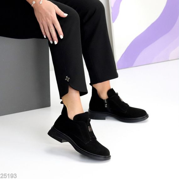 Повседневные черные низкие ботинки деми натуральная замша низкий ход 40
