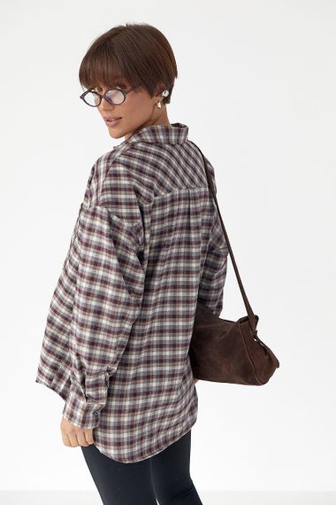 Сорочка в дрібну клітинку з накладною кишенею - бордо цвет, L (є розміри) | Зображення 1