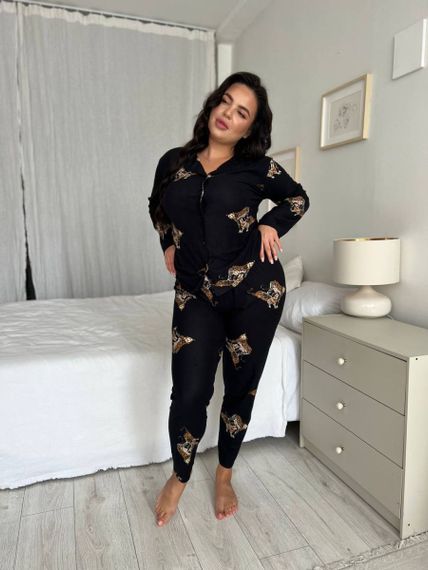 Чорна комфортна та приємна піжама-домашній костюм  PLUS SIZE | Зображення 9