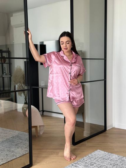 Рожева піжама в сердечко PLUS SIZE сорочка з шортами | Зображення 1