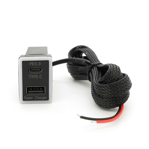 АЗУ врізне 60W-D01T03-S, PD+QC, Type-C: 30W, USB: 30W, LED підсвічування, комплект проводів під паяння, 33x22х58mm, Black | Зображення 4