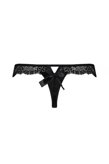 Кружевные трусики-танга с атласным бантиком Passion Naja Thong, Черный, 2XL, 3XL, 2XL/3XL, Большие размеры | Зображення 4