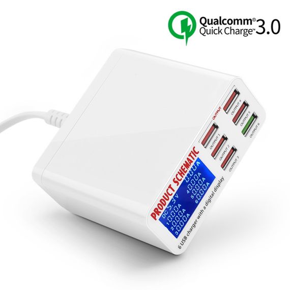 Зарядна станція на 6 USB портів Addap MCS-896, багатопортовий зарядний пристрій з дисплеєм, 40W | Зображення 2