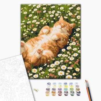 Картина за номерами: Котик у ромашках Brushme RBS1064 Різнокольоровий shop (9995482509893) | Зображення 1