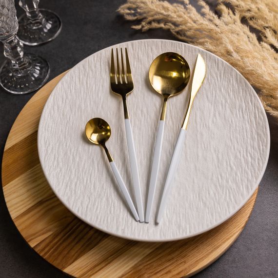 Набір столових приборів 24 предмети столовий набір на 6 персон Золотистий з білим HP-20-47 | Зображення 3