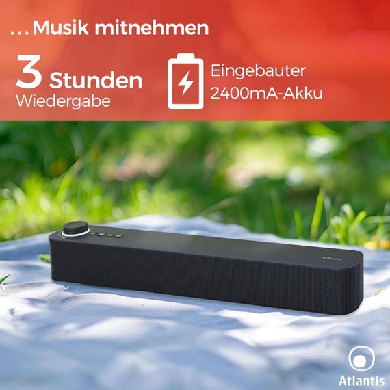 Саундбар Atlantis с Bluetooth 5.3, FM-радио, аккумулятором 2400 мАч портативная колонка для ПК телевизора 20Вт | Зображення 7