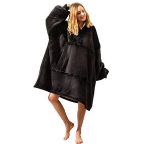 Толстовка плед з капюшоном і рукавами Huggle Hoodie оверсайз. MG-725 Колір: чорний