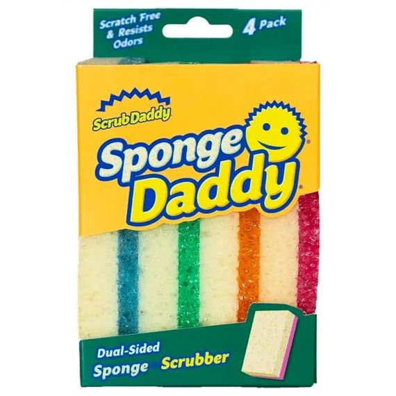 Губки кухонні Sponge Daddy 4 шт, двосторонні губки Скраб Дедді для делікатного миття та піни