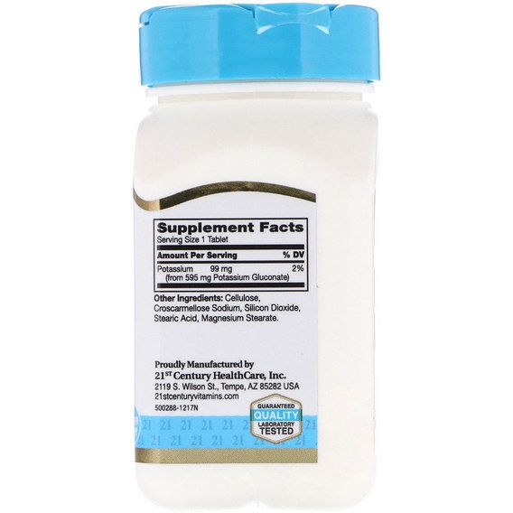 Мікроелемент Калій 21st Century Potassium Gluconate 595 mg 110 Tabs | Зображення 1