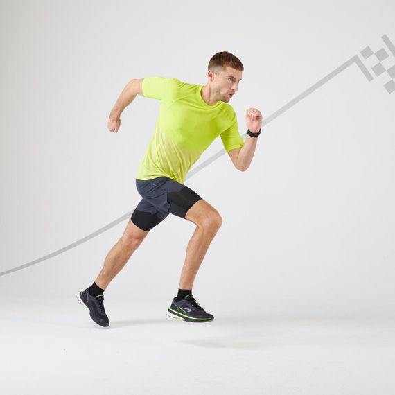 Шорти чоловічі Kiprun 2 в 1 для бігу сірі/чорні - S