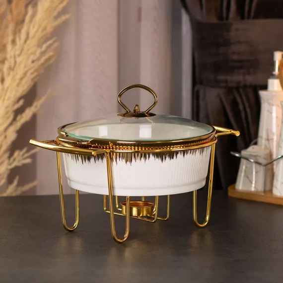 Марміт порцелянаовий 1,5 літра настільний круглий круглий мармітниця з підігрівом Біла HP1035 | Зображення 4