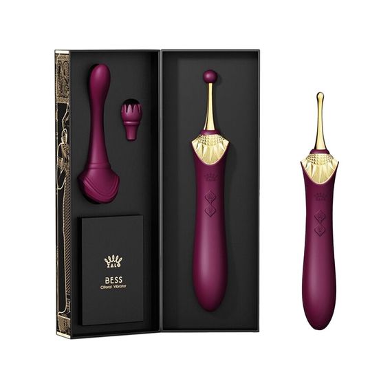 Вагінально-кліторальний вібратор Zalo — Bess Velvet Purple, мультифункціональний із насадками | Зображення 8