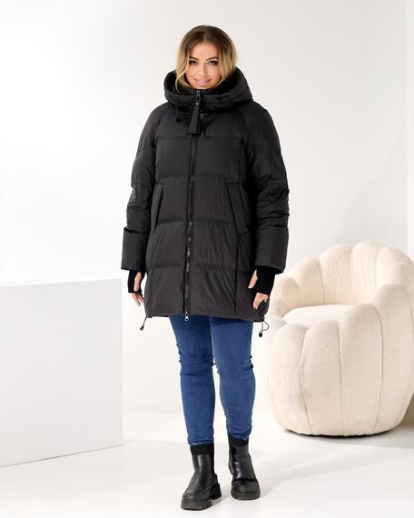 Об'ємний пуховик чорний люкс якості великих розмірів | Зображення 5