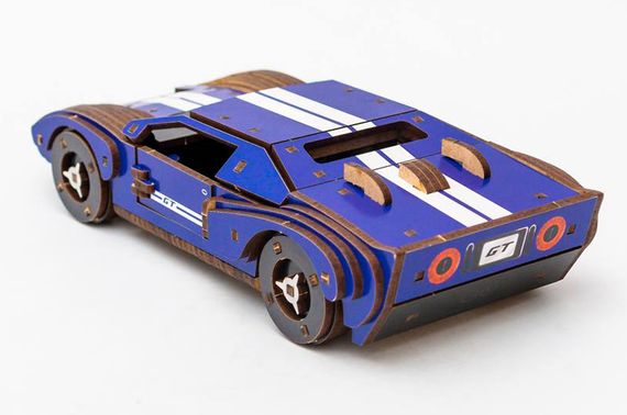 Конструктор Puz-26915"Fast Car GT" дерев'яний, 164 дет., синій, розмір моделі 23х6х11 см PuzzleOk | Зображення 1