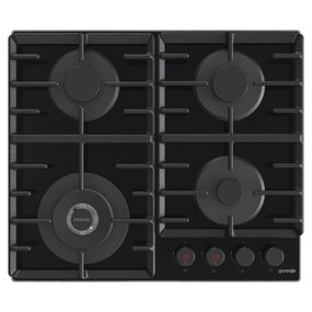 Варильна поверхня Gorenje GKTW642SYB/газ на склі/ електрозапалювання/таймер/ чавунна решітка/конфорка Wok/газконтроль/чорна (GKTW642SYB)