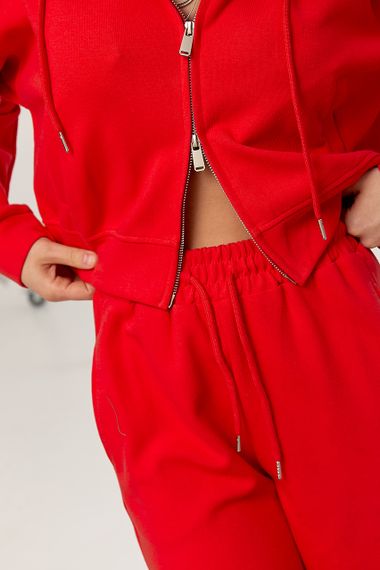 Спортивний костюм в дрібний рубчик з прямими штанами та худі на блискавці - червоний цвет, L (є розміри) | Зображення 3