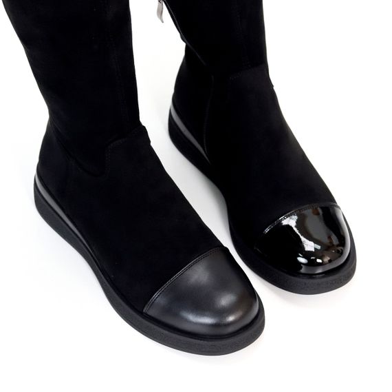 Шикарні чорні замшеві чоботи ботфорти на флісі низький хід | Зображення 8