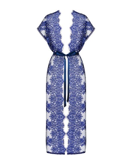 Довгий пеньюар Obsessive Flowlace peignoir Синій S/M | Зображення 6