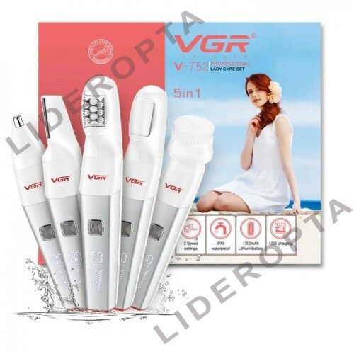 Епілятор VGR 5 в 1 V-752 RED, водонепроникний корпус IPX5, 5 насадок (45700-V-752 RED_775) | Зображення 1
