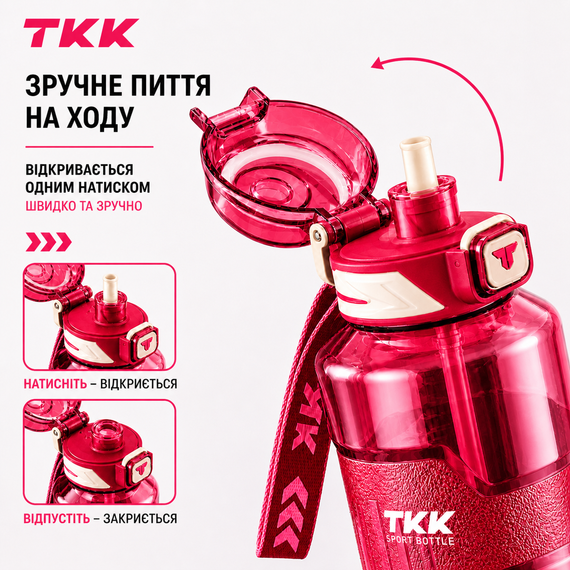 Спортивная бутылка для воды TKK 1500 мл (1.5 л): ударопрочный Tritan BPA-free, Красная | Зображення 5