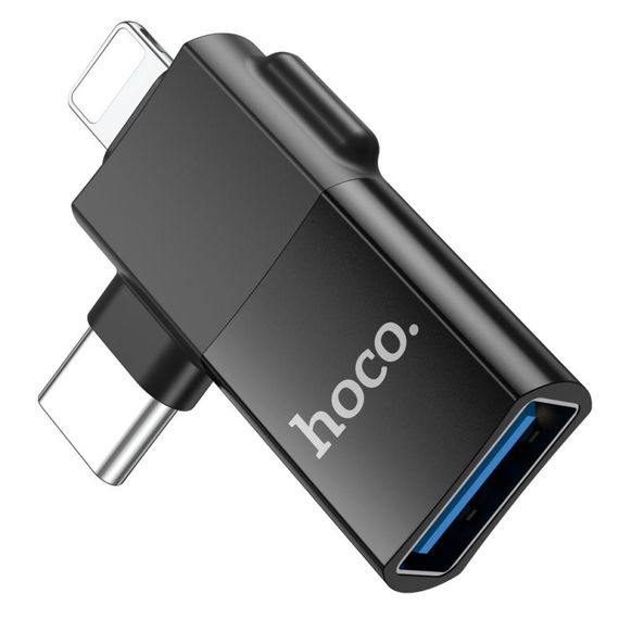 Перехідник Hoco UA17 iP male/Type-C male to USB female two-in-one Колір Чорний | Зображення 5