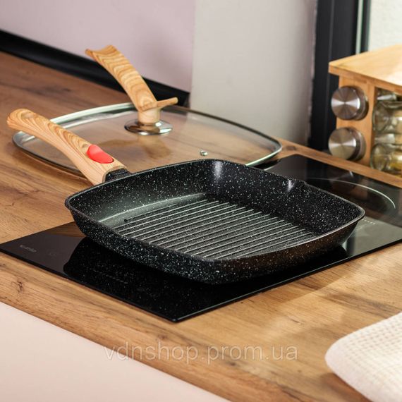 Алюмінієва сковорода-гриль 28 см зі скляною кришкою, квадратна, чорна MGC HP-4-462B | Зображення 7