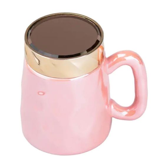 Чашка с крышкой 450 мл фарфоровая в зеркальной глазури Розовая HP7195P | Зображення 2