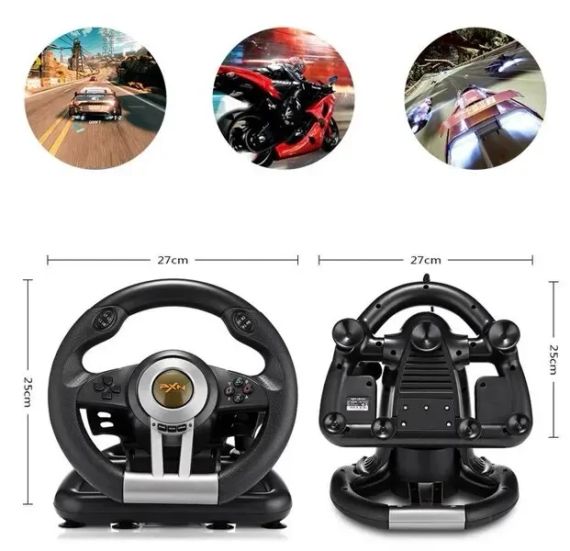 Ігрове кермо PXN V3 Pro з педалями та подвійною вібрацією для ПК на присосках Чорний | Зображення 3