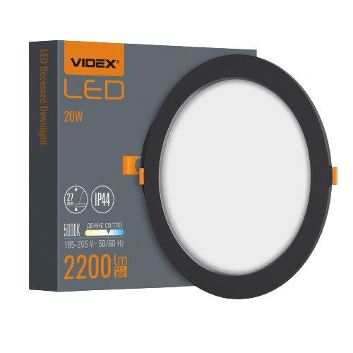 LED Світильник врізний круглий 20W 5000К чорний VL-DLBR-205B Videx