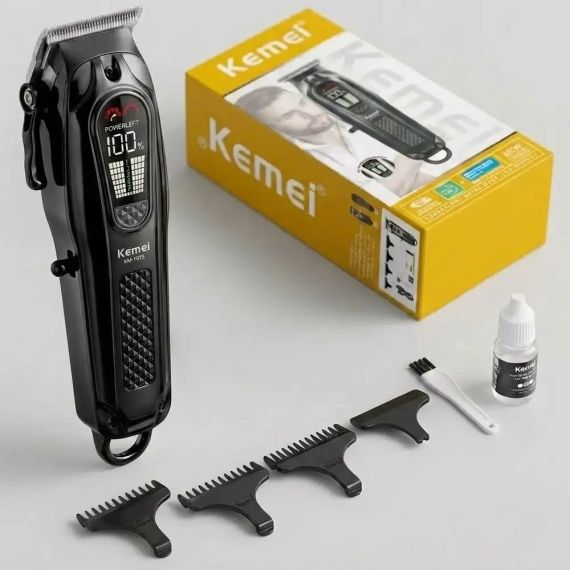 Машинка для стриження, 4 насадки, USB-C, Kemei KM-1675, Чорний/Акумуляторна машинка для стриження волосся | Зображення 2