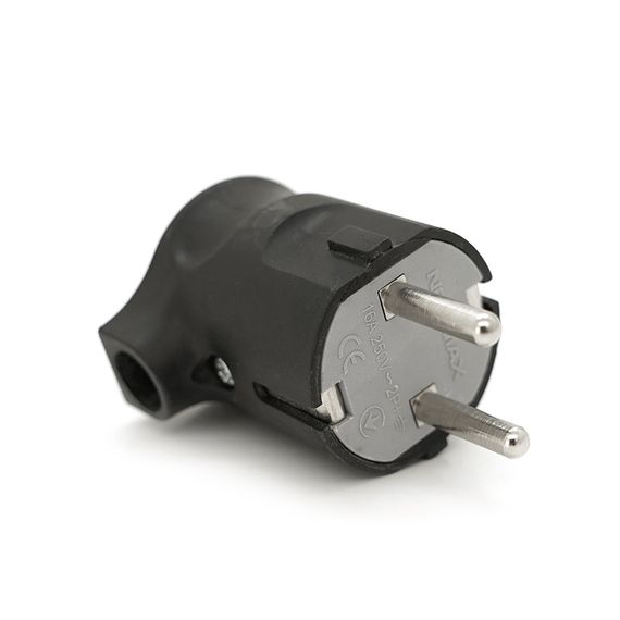 Вилка с заземлением угловая, 16A 250V, A105, Black, Q40
