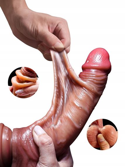 Фаллоимитатор с подвижной крайней плотью и мошонкой 215*40 mm (L) | Зображення 1