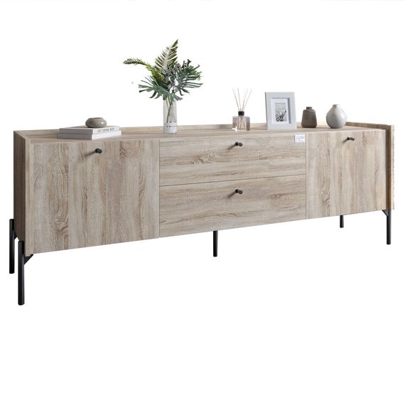 Тумба під телевізор з шухлядами LION Wood з чорними ніжками 180х50х40 см Дуб Сонома (LION-043129) | Зображення 1
