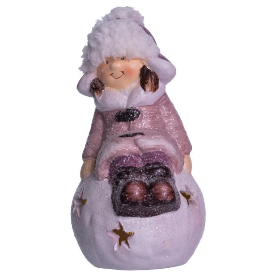 Новорічна фігурка з підсвіткою Дівчинка на сніговій кулі з фарфору 7×7×16 (см) новорічний декор для дому, квартири на подарунок | Зображення 1