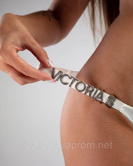 Комплект чорного жіночої нижньої білизни Victoria's Secret Модель Букви Стрази Вікторія Сікрет | Зображення 7