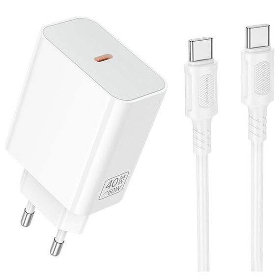 МЗП Borofone BA109A Star PD40W (1USB-C) + кабель Type-C to Type-C White