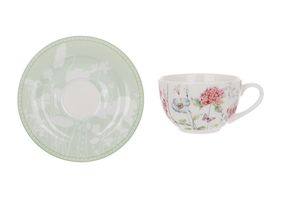Чашка з блюдцем Bona Di Flower Garden K051 280 мл 15.5 см біла