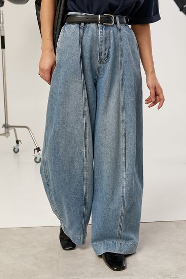 Широкі джинси Baggy з декоративними швами спереду - джинс цвет, S (є розміри) | Зображення 1