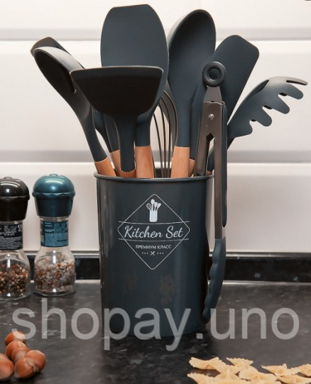 Набор кухонных принадлежностей Kitchen Set, 12 предметов ∙ Силиконовые аксессуары для кухни с подставкой | Зображення 1