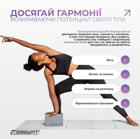 Блок для йоги EasyFit Polarity (stone) (EF-1821-GYBK) | Зображення 1