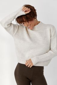 В'язаний светр з горловиною-стійкою - бежевий цвет, ONE SIZE (є розміри)