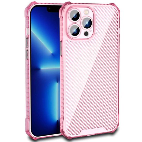 Чохол TPU Ease Carbon color series для Apple iPhone 13 Pro Max (6.7") Силікон, Розовый / Прозрачный