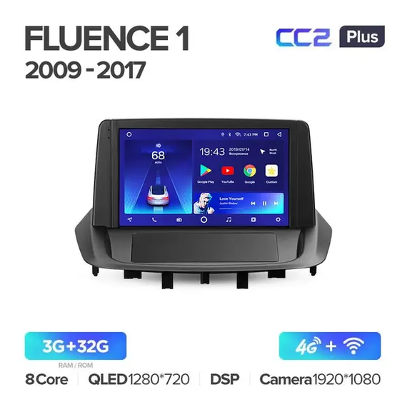 Штатна магнітола Teyes CC2 PLUS 3+32 Gb Renault Fluence 1 (0 Din) 2009-2017 9"