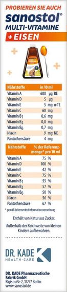 Sanostol Multivitamine – Мультивитаминный сироп для детей от 3 лет и взрослых, без сахара, апельсиновый вкус | Зображення 1