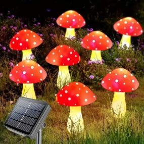 Декоративная гирлянда «Мухоморы» с солнечной батареей, 8 режимов свечения 6 шт