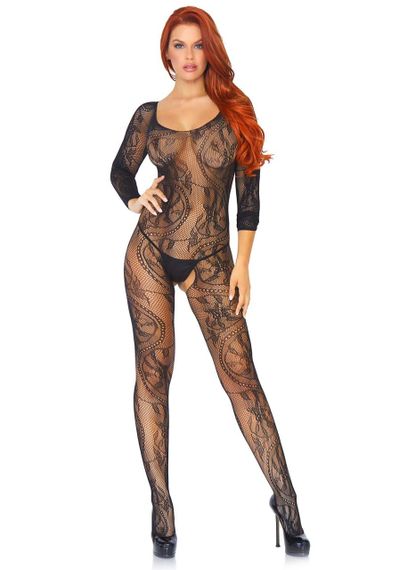 Бодістокінг Leg Avenue Swirl Lace Bodystocking One size Black, ажурна тканина, доступ sexstyle | Зображення 2