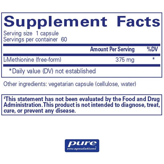 Метионин Pure Encapsulations L-Methionine 60 Caps PE-00184 | Зображення 1