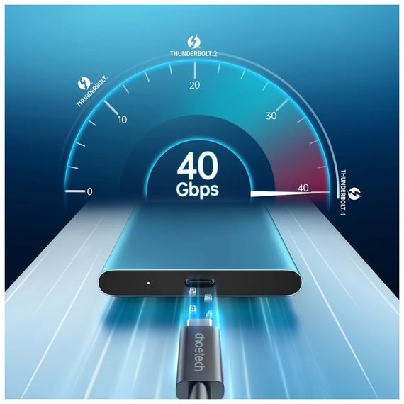 Дата кабель USB-С to USB-С 0.8m Thunderbolt4 40Gbps Power Delivery 100W 8K60Hz Choetech (A3010-BK) | Зображення 3